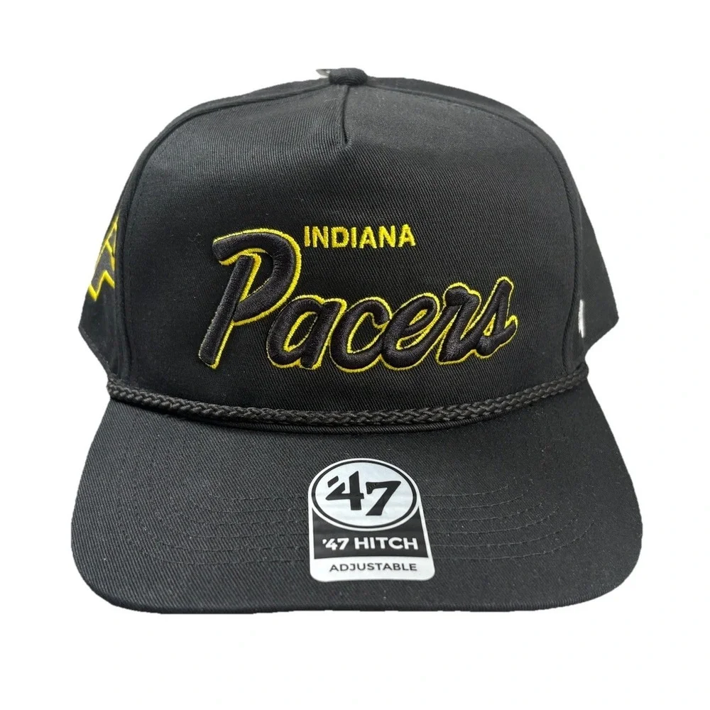 Indiana Pacers NBA '47 Brand Black Script Hitch Rope Adjustable Snapback Hat